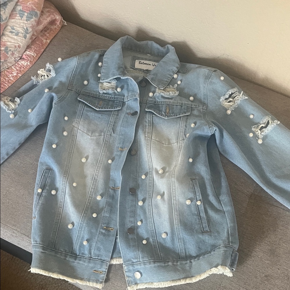 Embellished Denim Jacket with Pearls